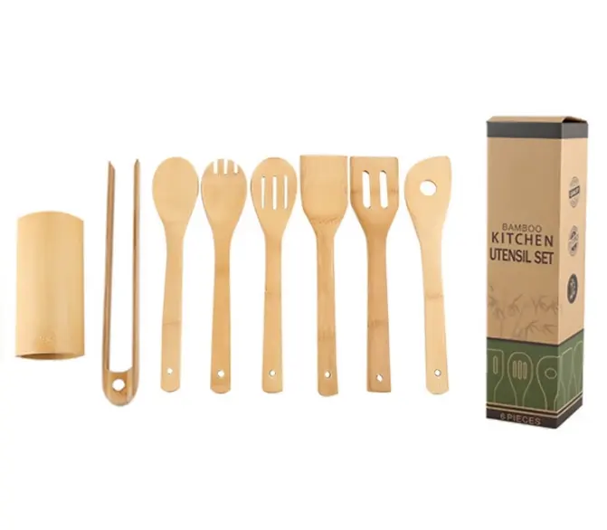 Best Selling Kitchen Accessories Custom Logo Bamboo Cooking Kitchen Utensils With Packing Box