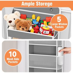 Over The Door Organizer 5 Shelves Grey Hanging <b>Storage</b> With Side Pockets For Bedroom Nursery Bathroom - Product Image 4