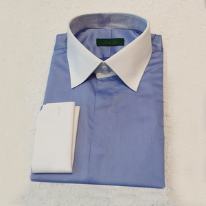 Chemise Habillée Bleue 100 % Coton avec Col Blanc et Poignets Blancs pour Homme, Chemise Formelle Homme Personnalisée Haut de Gamme, RTS/OEM - Product Image 2