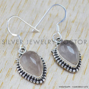 Boucles d'oreilles en argent sterling 925 faites à la main en quartz rose avec pierres précieuses, cadeau en gros pour la fête de fiançailles d'anniversaire, boucles d'oreilles en argent - Product Image 2