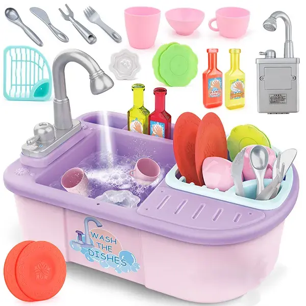 2023 New Design Children Electric Kitchen Table Pretend Play Set_ Colorful Music Safe Dish Washing Sink_Kids Dish Washer Toy