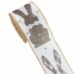<b>Easter</b> Rustic Charm 6.3cm 5 Yards Bunny & Stripe Wired Burlap Ribbon for <b>Easter</b> Wreath & <b>Basket</b> Decor <b>Gift</b> Wrapping - Product Image 3