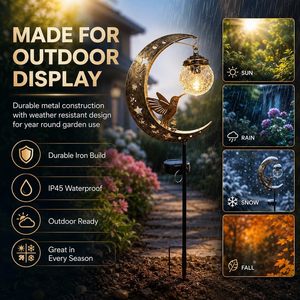 ไฟประดับสวนรูปพระจันทร์ครึ่งเสี้ยว Frewac Hummingbird Moon Solar พร้อมไฟ LED กันน้ำ ตกแต่งทางเดินด้วยลูกแก้วลายแตกและฐานโลหะ - Product Image 4