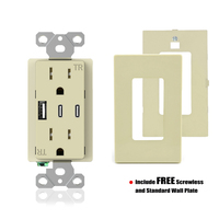 Prise de courant américaine double ETL avec USB Type-C 15A, double prise avec panneau en PC trempé, 6 ports de charge USB