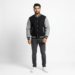 Veste universitaire ajustée pour homme avec un look bicolore et un intérieur confortable, idéale pour le style universitaire ou le streetwear urbain - Product Image 1