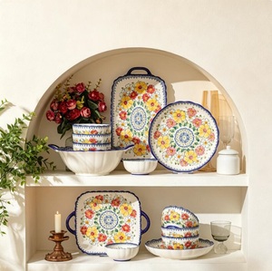 European Royal Porcelain Dinnerware <b>Sets</b> Nordic Handmade Flower Pattern Back School Luxury <b>Ceramic</b> Plates Microwave Safe - Product Image 2