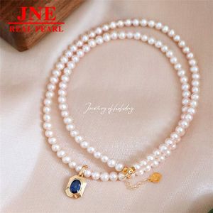 ของขวัญวันแม่ ไข่มุกน้ำจืดธรรมชาติ 7-8 เม็ด รูปไข่ แซฟไฟร์ 18K โกลเด้นฮาร์เบอร์ แซฟไฟร์เพิร์ล สำหรับผู้หญิง - Product Image 1