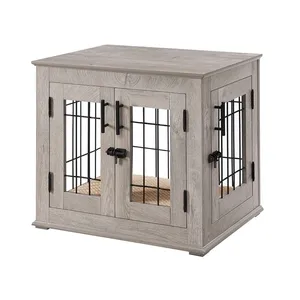 Wooden Dog Crate Furniture End Table with Door Pet Crate