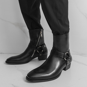 รองเท้าบูทหุ้มข้อสูงผู้ชาย ระบายอากาศได้ดี มีซิป รองเท้าบูทข้อสั้นสไตล์มอเตอร์ไซค์ สไตล์อังกฤษ หัวแหลม รองเท้าลำลอง ปี 2026 พร้อมบริการดรอปชิปปิ้ง - Product Image 1