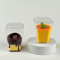 Cangkir Dessert Plastik PS Transparan Persegi 5 oz Sekali Pakai, Dinding Tunggal, Wadah Biodegradable untuk Camilan