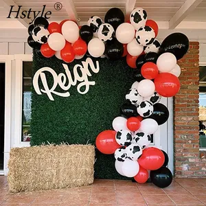 Juego de arco de guirnalda de globos de 12 pulgadas, globos impresos de vaca, globos blancos, negros, rojos y amarillos con tira para granja, cumpleaños, ST484, 105 Uds.