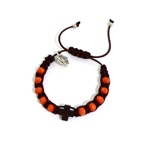 Braccialetto <span class=keywords><strong>Rosario</strong></span> Artigianale Komi, Bracciale Regolabile con Croce in Legno, Corda di Preghiera Cattolica con Rose Nere Antiche e Santi in Lega - Product Image 5