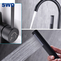 Mitigeur de douche pour baignoire autoportante en laiton noir, mitigeur de douche sur pied, ensemble de douche sur pied, robinet de baignoire autoportante