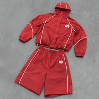 Conjunto Deportivo Retro con Logotipo Personalizado para Mujer, Chaqueta Corta con Capucha y Pantalones Cortos Anchos de 2 Piezas, Ropa Deportiva Urbana