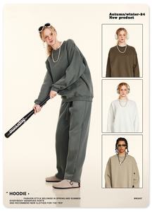 Confortable décontracté poids lourd 345g automne hiver rembourré épaissi loisirs lâche couleur unie O cou sweat hommes conception - Product Image 4