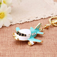 Porte-clés en alliage de zinc poli en forme d'avion de dessin animé |   Porte-clés mousqueton 3D en émail brillant, tendance mode, souvenir d'aviation