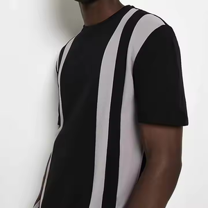 Nuevo logotipo personalizado de lujo de alta calidad de algodón acanalado cuello redondo suelto hombro caído negro blanco de gran tamaño Casual moda camiseta - Product Image 6