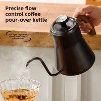 Cafetière à filtre en acier inoxydable 304 avec bec long et fin, design minimaliste, pour usage domestique, avec poignée en bois