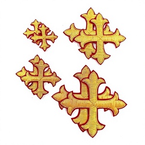 Patchs liturgiques brodés en gros, croix byzantine en fil doré métallique, applique pour vêtements sacerdotaux d'église - Product Image 1