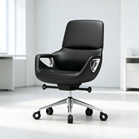 Chaise de bureau de luxe en cuir, dossier haut, pivotante, ergonomique et moderne, avec base en aluminium pour immeuble de bureaux