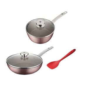 Dual-Right People Non-Stick Frying Pan <b>Set</b> 20cm 24cm <b>Induction</b> Compatible Pink <b>Cookware</b> <b>Set</b> - Product Image 5
