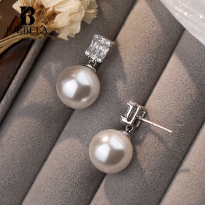 <span class=keywords><strong>Orecchini</strong></span> a Perno in Argento Sterling S925 di Lusso Leggero con Zirconi e Perle di Vetro Rosa per Donne - Product Image 2