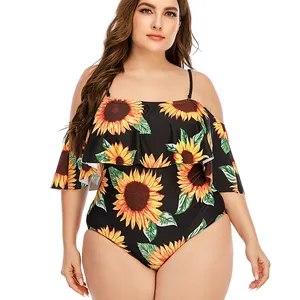 Women's One Piece Ruffled Flounce Printed Swimsuits Tummy Control Swimwear Monokini Adjustable Shoulder Swimsuit Bodysuit