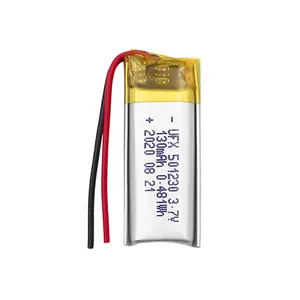 Batteria per abbigliamento riscaldata personalizzata in fabbrica di celle polimeriche agli ioni di litio cina UFX 501230 130mAh 3.7V batteria ricaricabile Li-po