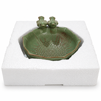 Double Bol Lotus pour Oiseaux en Céramique, Décoration de Jardin, Glacure Verte Vintage, Mangeoire à Oiseaux, Plateau à Bijoux et Objets Décoratifs, Vente en Gros
