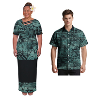 Vêtements pour amoureux : Ensemble haut et jupe pour femme, chemises à col rabattu pour homme, style tribal polynésien Puletasi, design tribal, ensemble pour couple