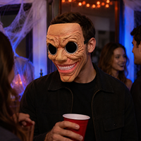 Masque facial complet en latex avec sourire amusant, lunettes noires, dents imposantes, sangle élastique, réutilisable et respirant pour fête d'Halloween
