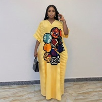 Vestido Boubou Africano Tradicional con Estampado a Rayas, Cuello en V, Holgado, Informal, para Uso Diario, Vacaciones, con Bolsillo para Pañuelo, Moda 2026