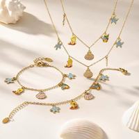 Collar de Acero Inoxidable Chapado en Oro de 18K con Múltiples Elementos de Estrella de Mar y Sirena, Cadena de Moda Linda, Regalo para Niños