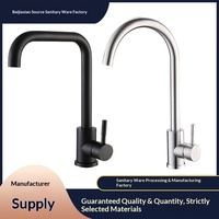 Keran Dapur Kamar Mandi Modern Matte Black, Keran Mixer Putar Gagang Tunggal Lengkung Tinggi, Keramik Stainless Steel