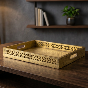 Plateau rectangulaire en bois à motif de manga Antique, décoration dorée - Product Image 2