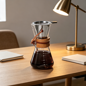Cafetera de Vidrio Borosilicato de 600 ml con Filtro de Acero Inoxidable y Collar de Madera para el Hogar y Cafeterías - Product Image 6