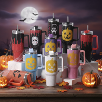 Vasos de Acero Inoxidable de 40 oz con Diseño de Diamantes de Halloween, Vasos Térmicos Portátiles con Asa, Vasos con Pedrería Brillante