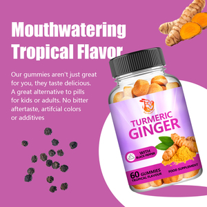 Suplementos Herbales Naturales Más Vendidos con Extracto de Raíz de Jengibre, Extracto de Pimienta Negra, Gomitas de Jengibre y Cúrcuma, Antioxidantes - Product Image 6