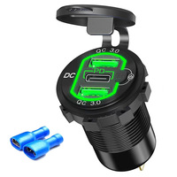 Chargeur de voiture en aluminium PD QC 3.0, adaptateur de charge rapide à 3 ports avec interrupteur pour camping-car, remorque, fourgon, voiture, bateau, voiturette de golf