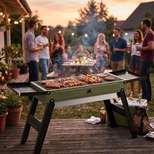 Barbecue à charbon pliable vert sur mesure OEM en gros avec sac de transport, étagères latérales doubles et cendrier amovible – Fournisseur d'équipements - Product Image 3