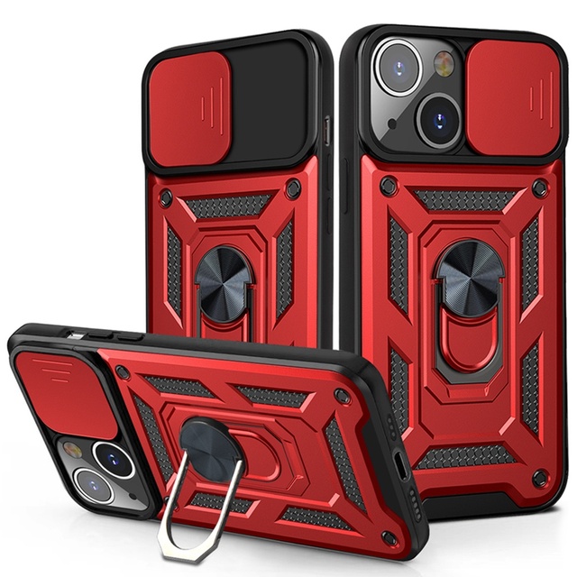 Pc Tpu Slide Camera Magnetic Armor Metal Car Ring Holder Shockproof Phone case for iphone 14 Pro Max case Ring Holder 17 Pro Max