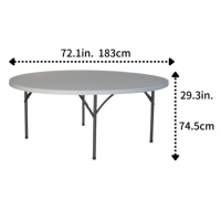 Dia 183cm 8 à 10 places Table à manger ronde pliante en plastique HDPE pour les fêtes intérieures et extérieures et les événements commerciaux