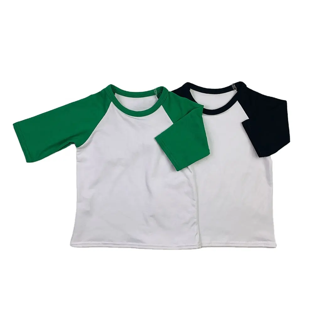 Simple Design Kids Clothes Combed Knitted Cotton 3/4 Sleeves Raglans Shirts Girls and Boys Blank White Tops Children Clothing