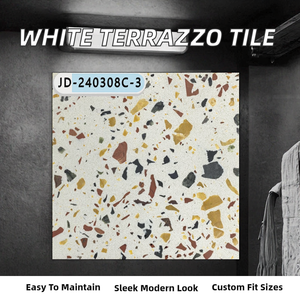 Carrelage en terrazzo blanc de design moderne, pierre multicolore, grand format pour mur ou sol de salle de bain, idéal pour l'hôtellerie - Product Image 2