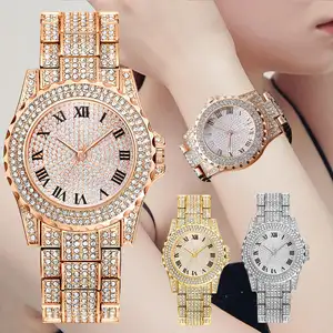 여성을위한 럭셔리 다이아몬드 아이스 아웃 시계 디자인 크리스탈 손목 시계 보석