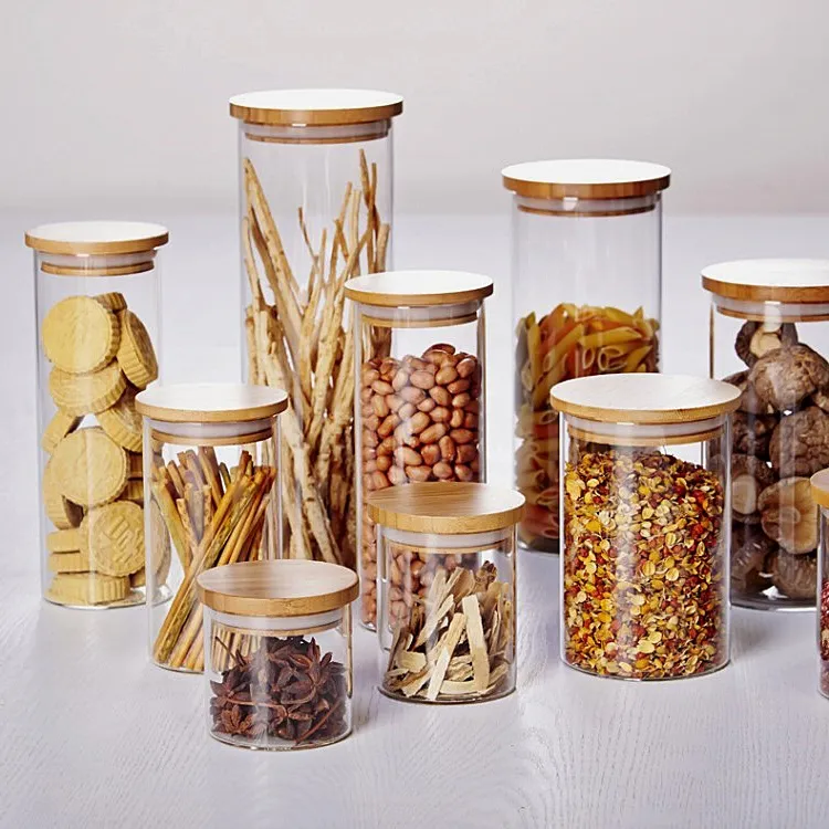 factory glass kitchen canisters with bamboo lid glass storage jars for kitchen