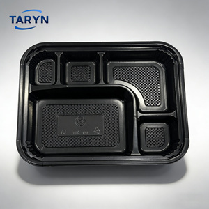 Boîte à lunch bento jetable de qualité supérieure à 5 compartiments, en PS sans BPA, écologique, <span class=keywords><strong>plateau</strong></span> à biscuits, récipient de préparation des repas, transparent - Product Image 2