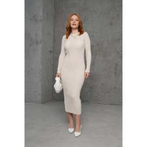 Robe pull moulante côtelée en maille pour femme, col rond, taille naturelle, respirante, longueur midi - Product Image 5