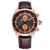 Montre chronographe personnalisée avec logo, bracelet en cuir tendance, texture haute qualité, marque privée OEM, prix abordable