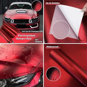 Film Vinyle Adhésif Mat PVC/PET Rouge Électroplaqué Effet Peinture Originale pour Voiture, Sans Bulles, Décalcomanie Intérieure/Extérieure, Film DIY pour Changement de Couleur de Voiture - Product Image 5